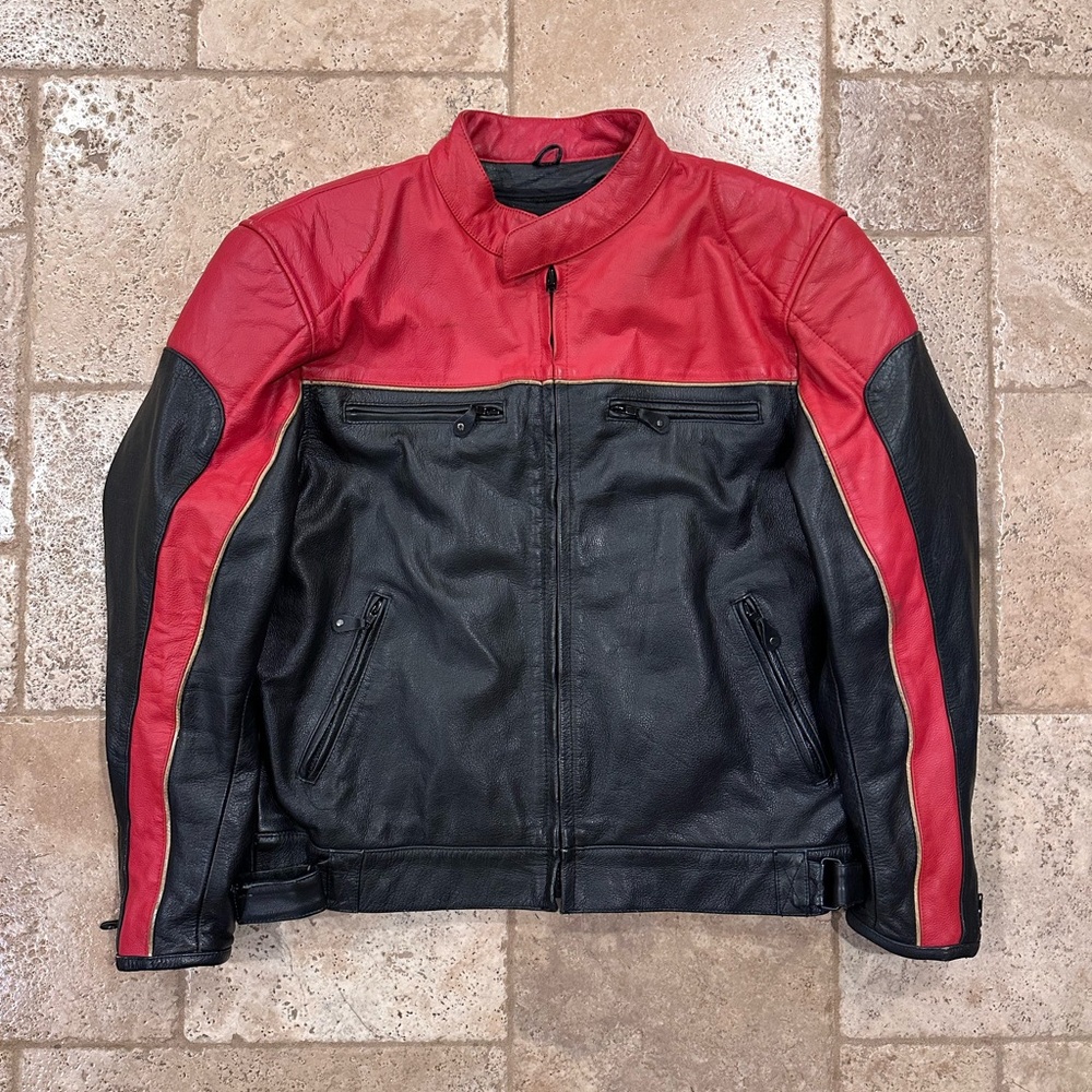Vintage Xelement Red / Black Racer Moto Biker Leather Jacket